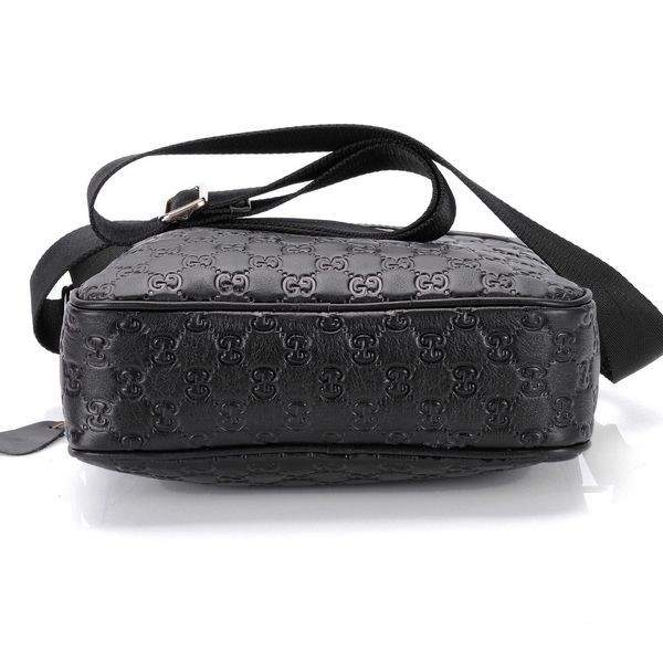 1:1 Gucci 201448 Men's Medium Shoulder Bag-Black Guccissima Leather